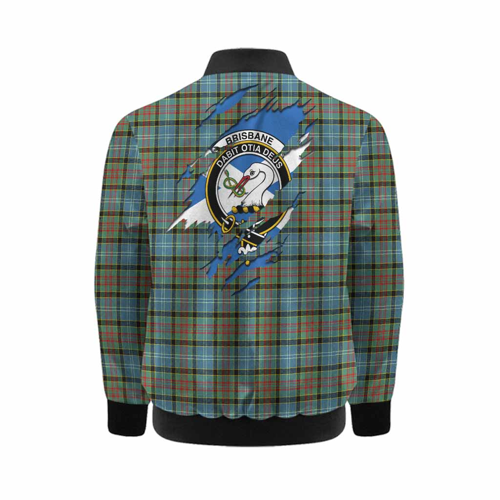 Brisbane Clan Crest In Me Tartan Kid Bomber Jacket Scotland Flag Style