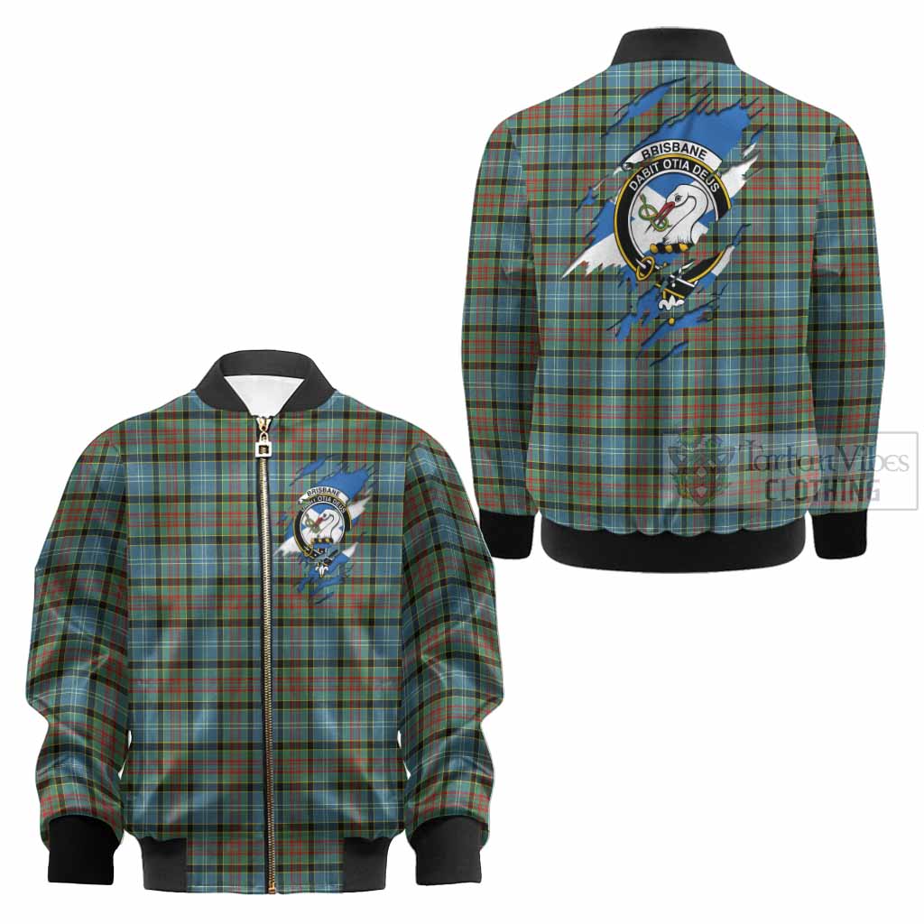 Brisbane Clan Crest In Me Tartan Kid Bomber Jacket Scotland Flag Style