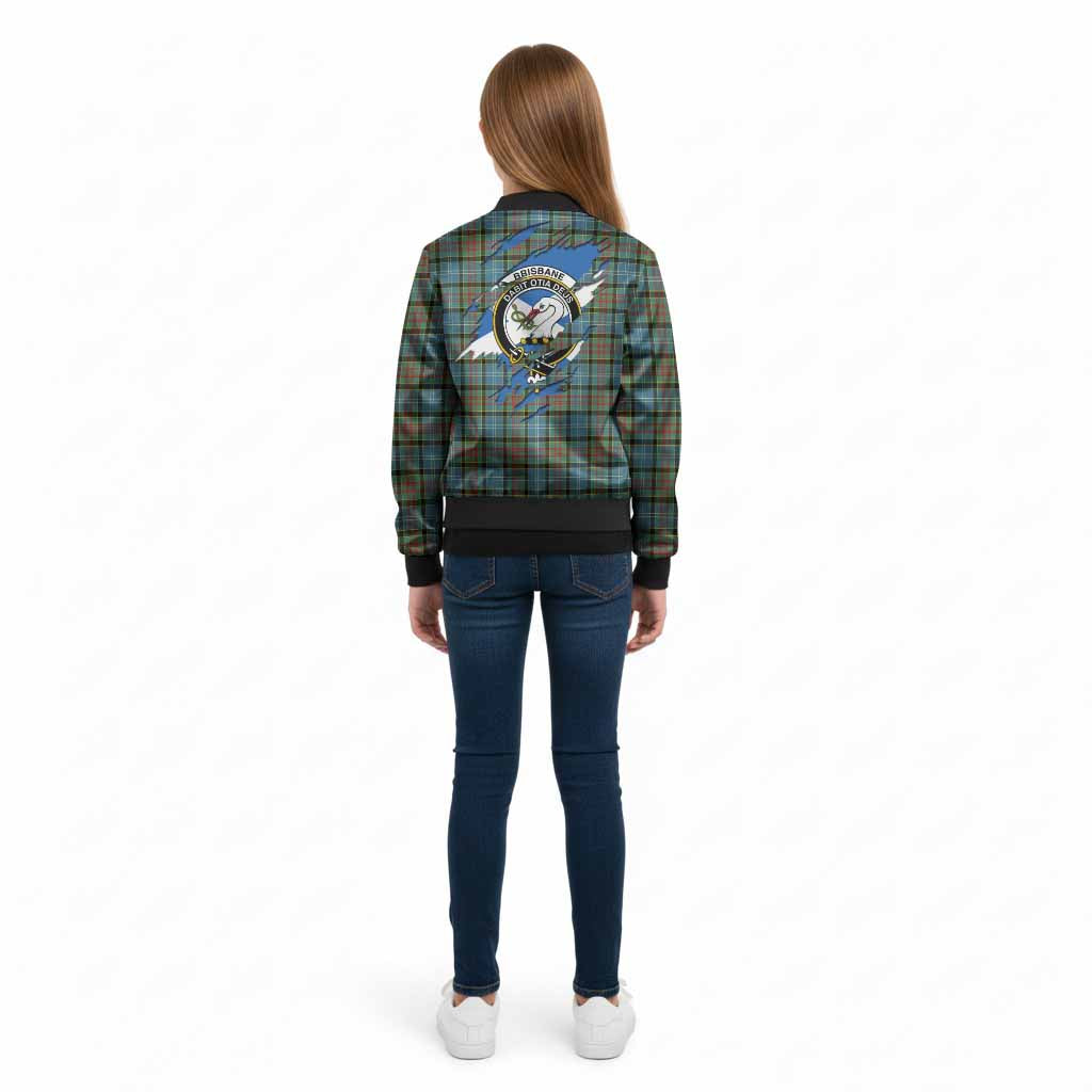 Brisbane Clan Crest In Me Tartan Kid Bomber Jacket Scotland Flag Style