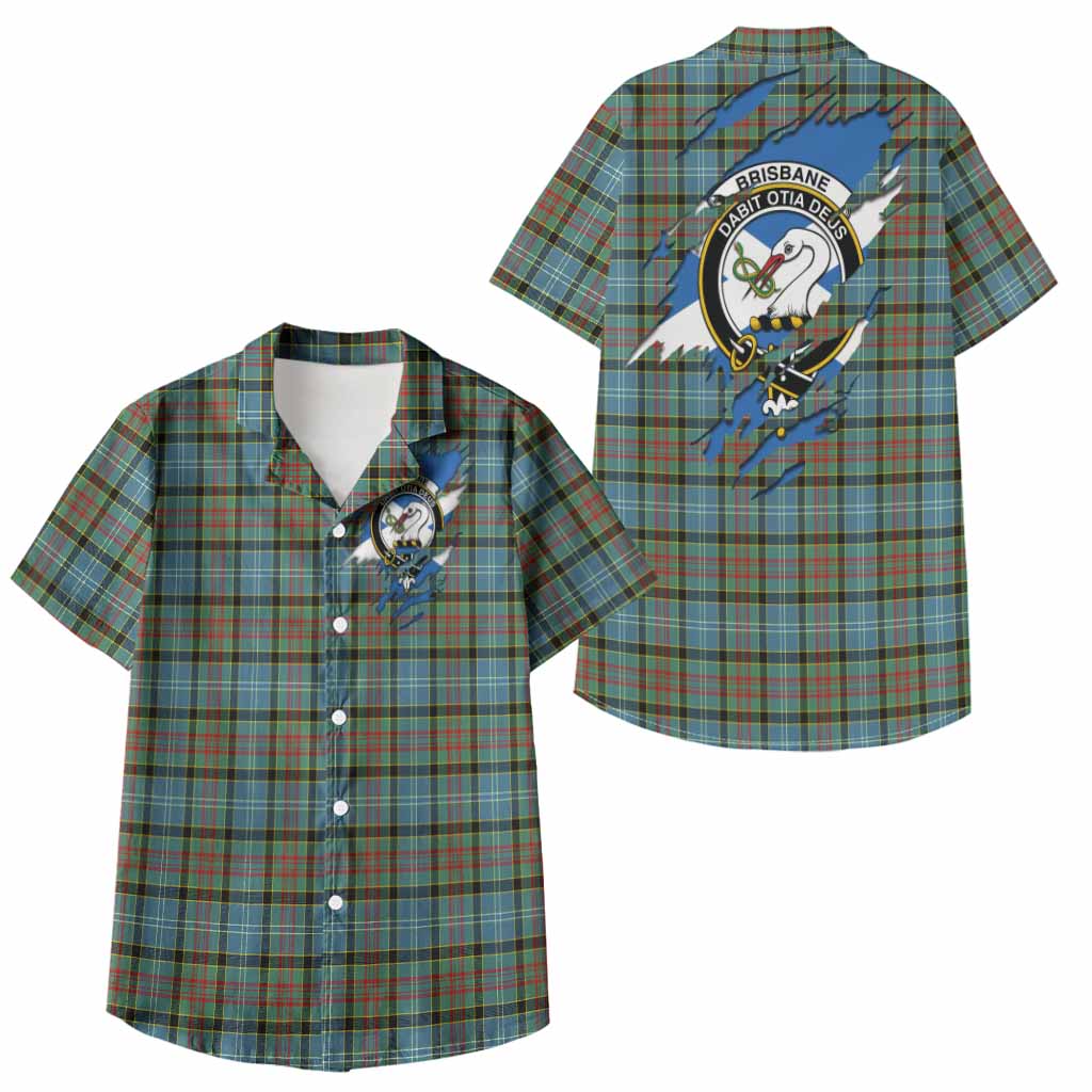 Brisbane Clan Crest In Me Tartan Kid Hawaiian Shirt Scotland Flag Style