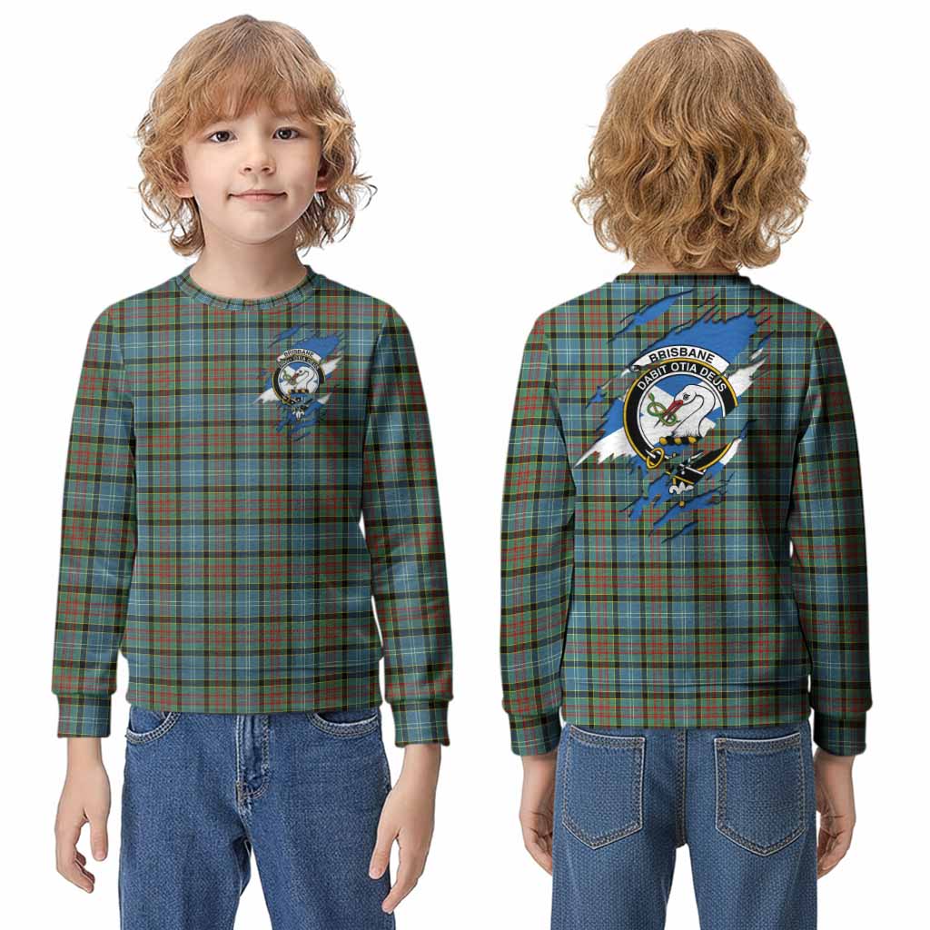 Brisbane Clan Crest In Me Tartan Kid Knitted Sweatshirt Scotland Flag Style