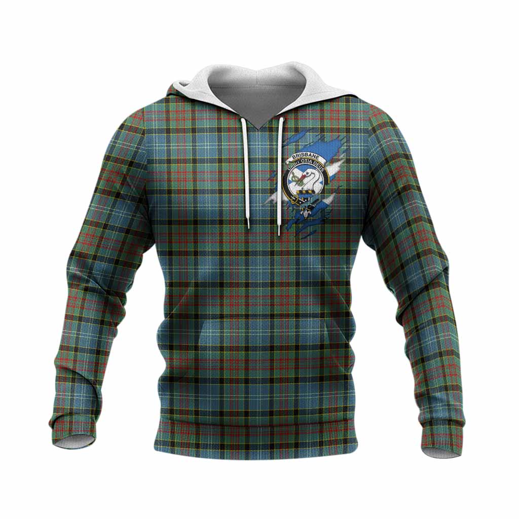 Brisbane Clan Crest In Me Tartan Knitted Hoodie Scotland Flag Style