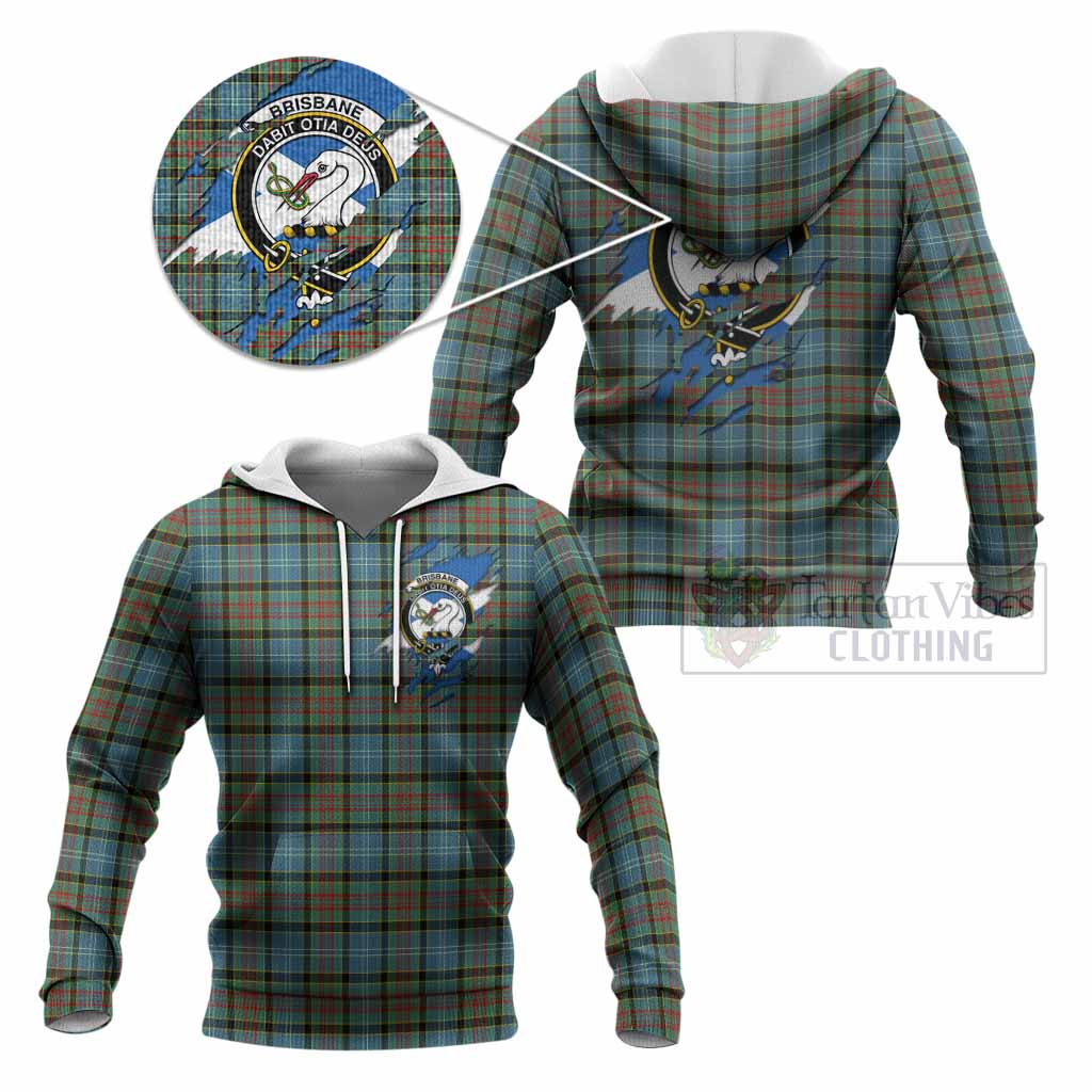 Brisbane Clan Crest In Me Tartan Knitted Hoodie Scotland Flag Style