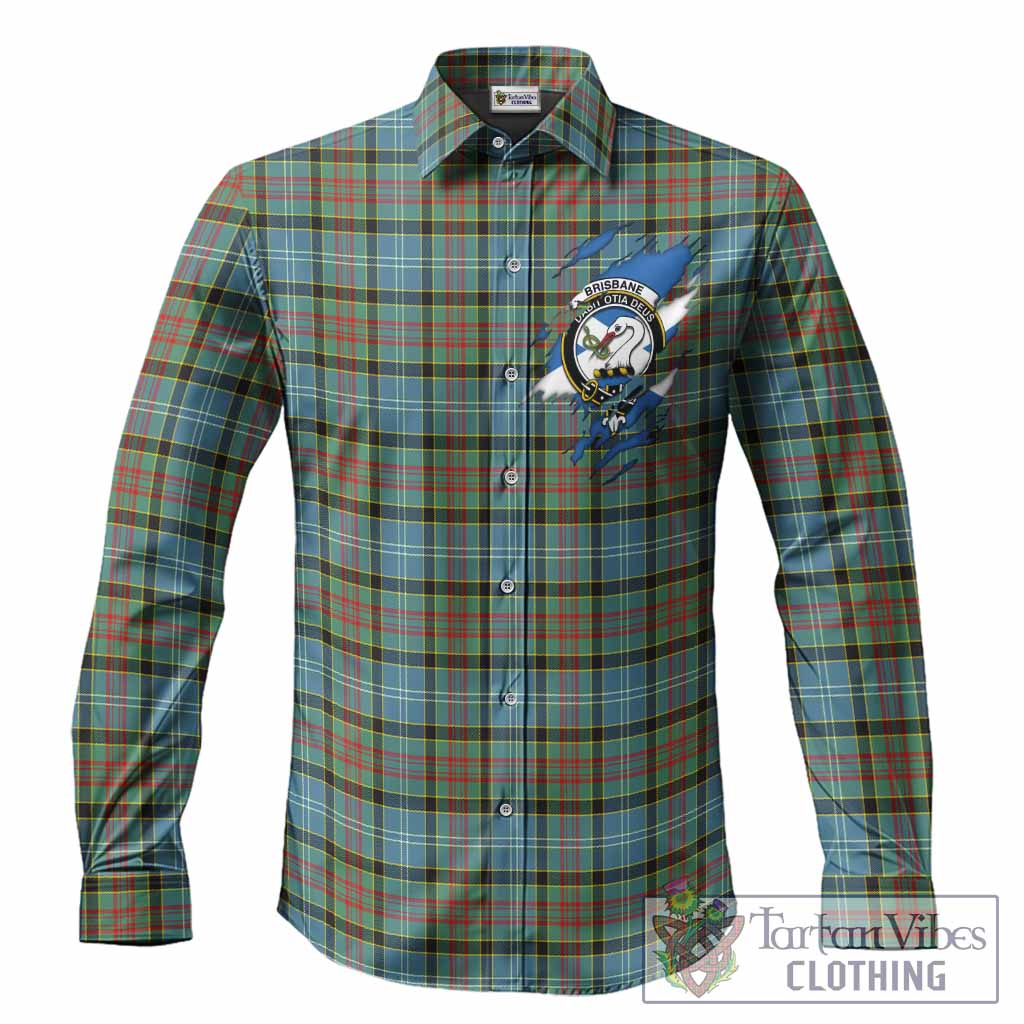 Brisbane Clan Crest In Me Tartan Long Sleeve Button Shirts Scotland Flag Style
