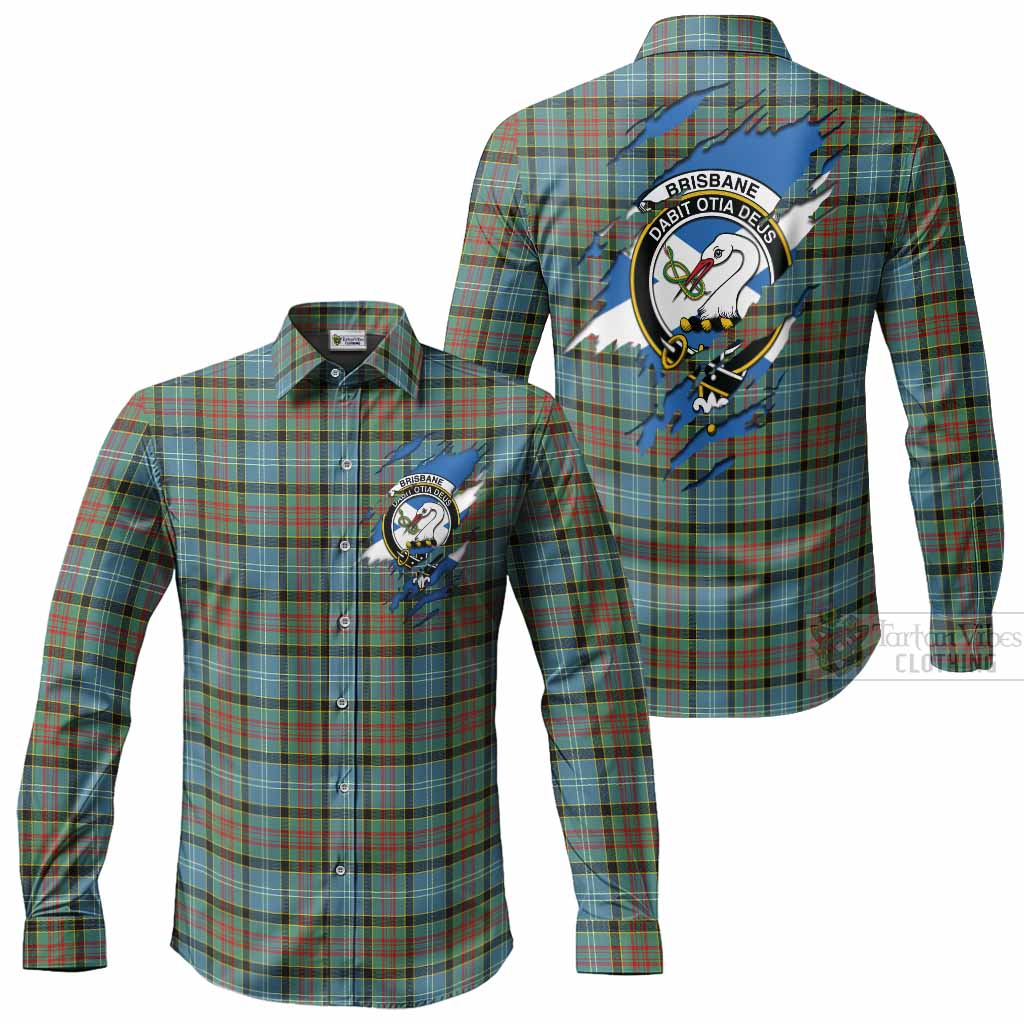 Brisbane Clan Crest In Me Tartan Long Sleeve Button Shirts Scotland Flag Style