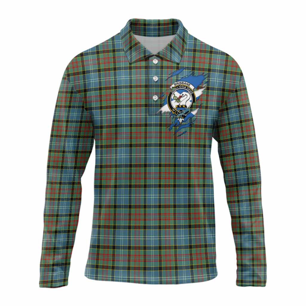 Brisbane Clan Crest In Me Tartan Long Sleeve Polo Shirt Scotland Flag Style
