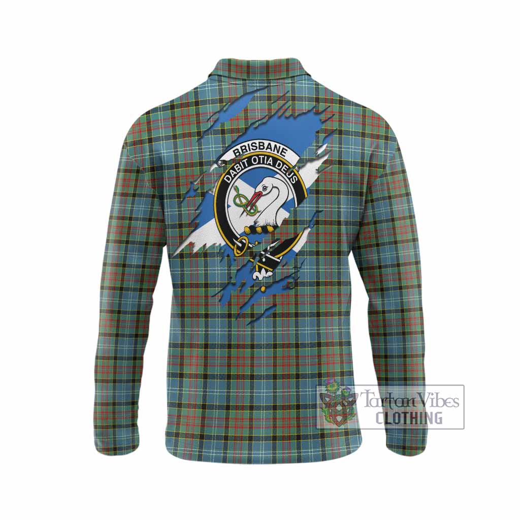Brisbane Clan Crest In Me Tartan Long Sleeve Polo Shirt Scotland Flag Style