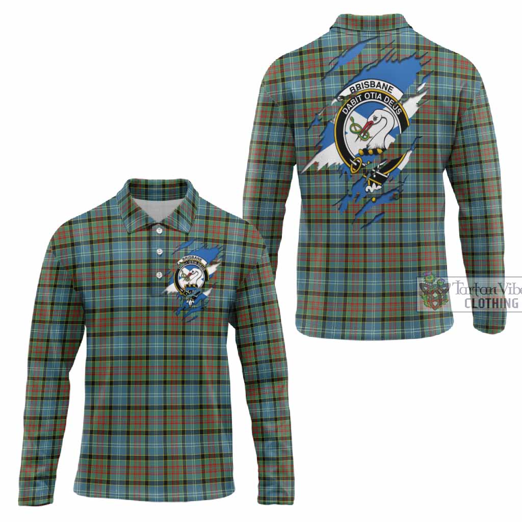 Brisbane Clan Crest In Me Tartan Long Sleeve Polo Shirt Scotland Flag Style
