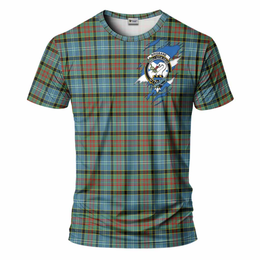 Brisbane Clan Crest In Me Tartan T-Shirt Scotland Flag Style