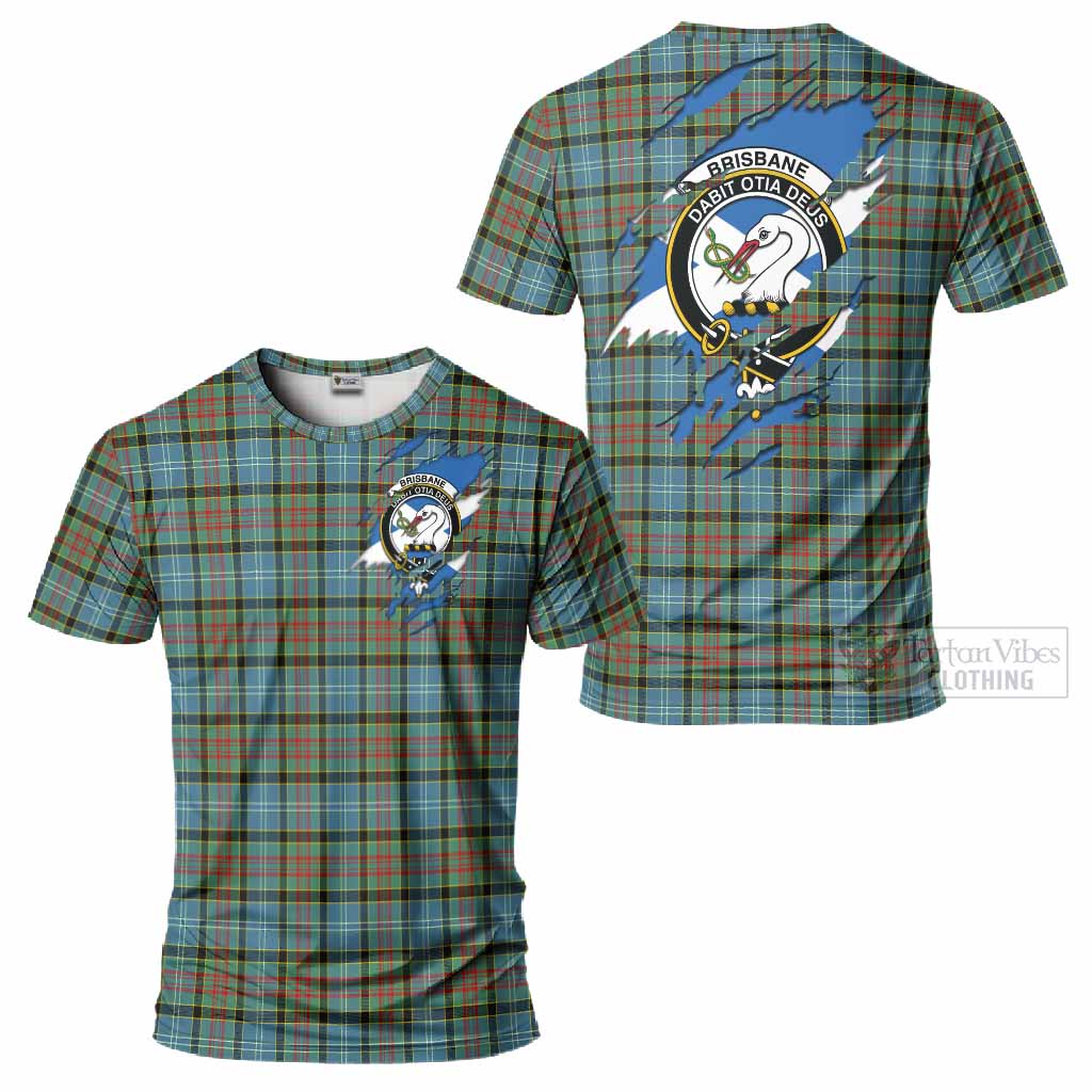 Brisbane Clan Crest In Me Tartan T-Shirt Scotland Flag Style