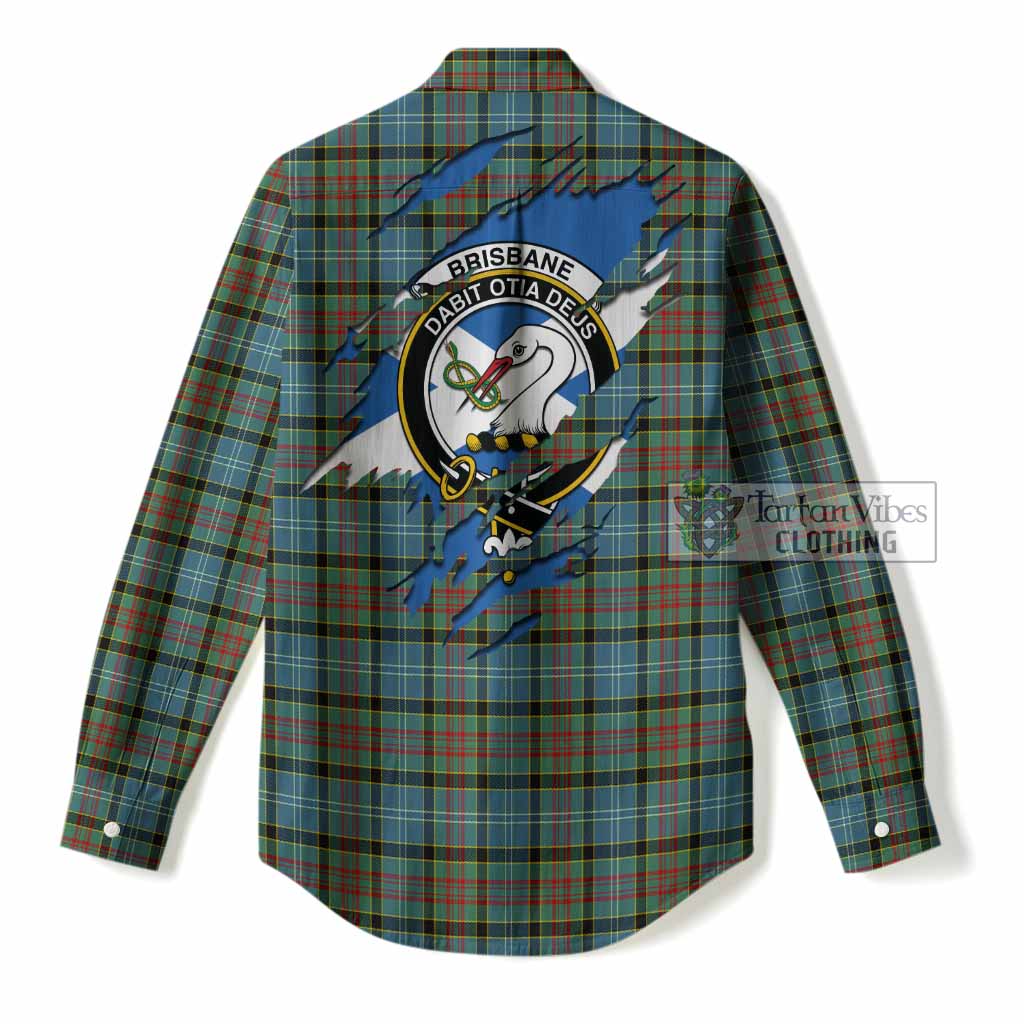 Brisbane Clan Crest In Me Tartan Women Casual Shirt Scotland Flag Style