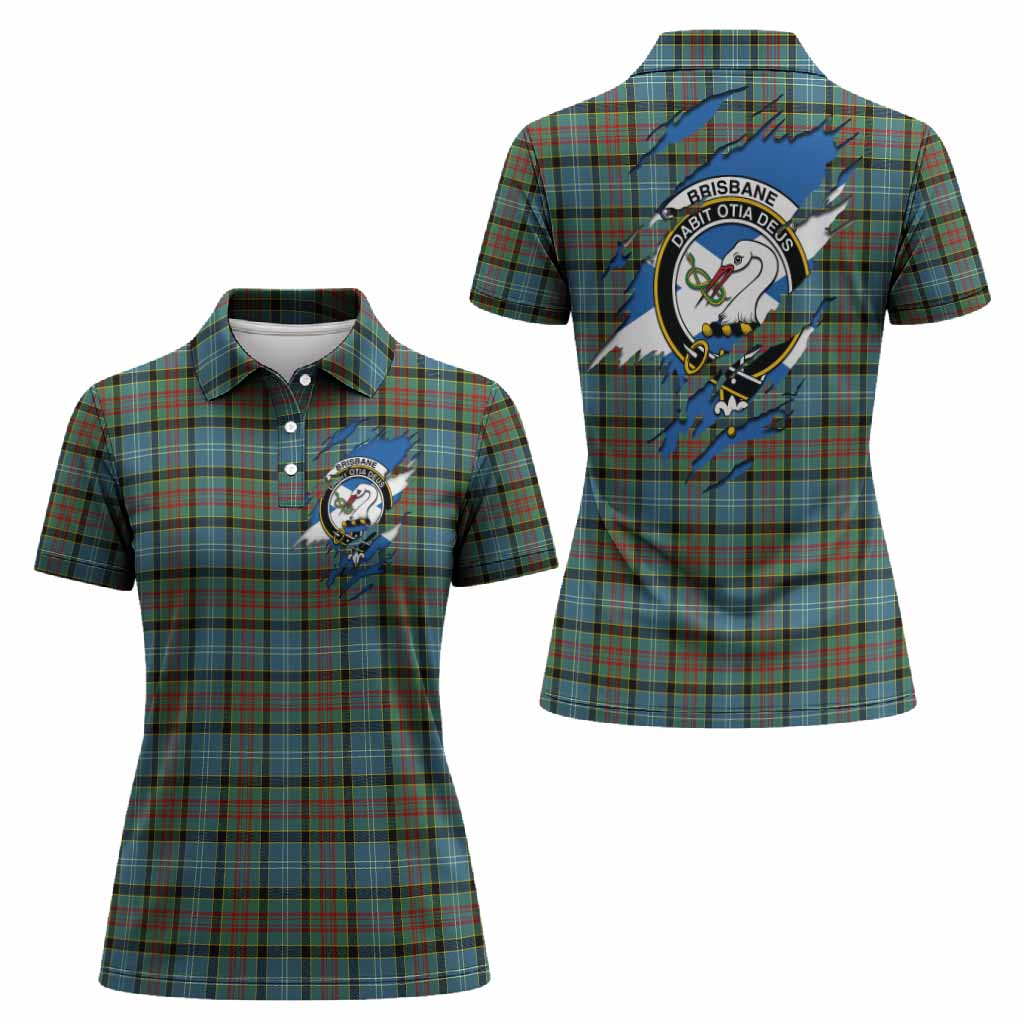 Brisbane Clan Crest In Me Tartan Women Polo Shirt Scotland Flag Style