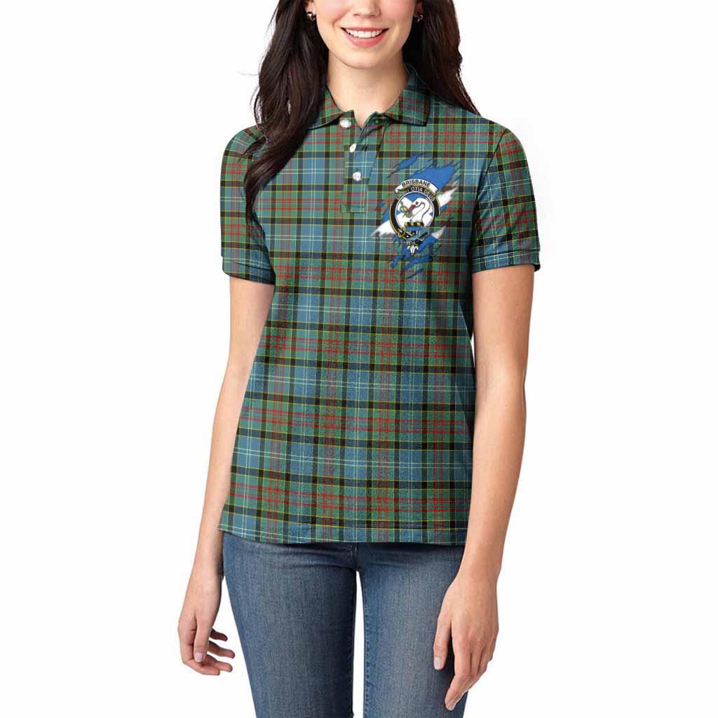 Brisbane Clan Crest In Me Tartan Women Polo Shirt Scotland Flag Style