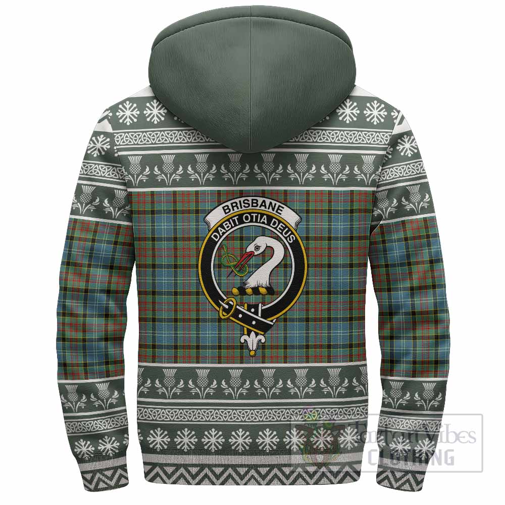 Brisbane Clan Tartan Christmas Fleece Hoodie with Family Crest - Tartan Vibes Clothing