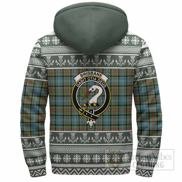 Brisbane Clan Tartan Christmas Fleece Hoodie with Family Crest
