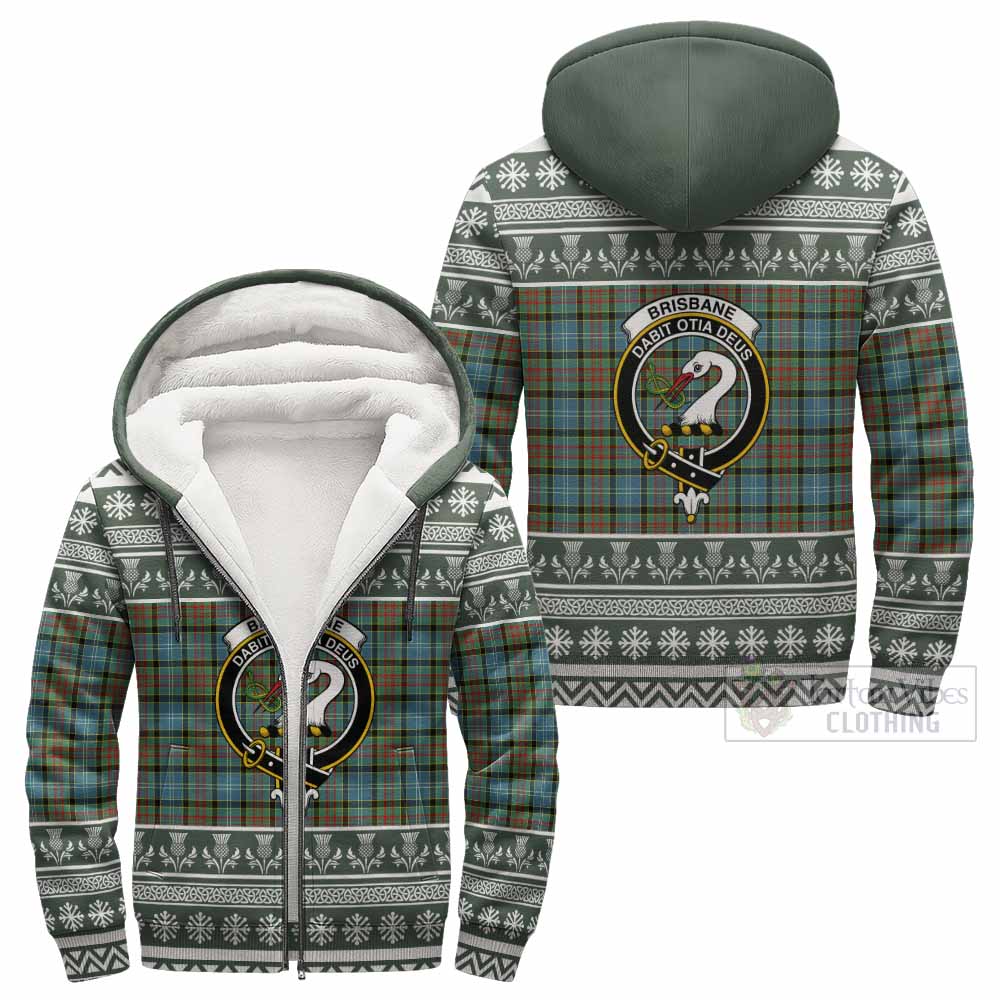 Brisbane Clan Tartan Christmas Fleece Hoodie with Family Crest - Tartan Vibes Clothing