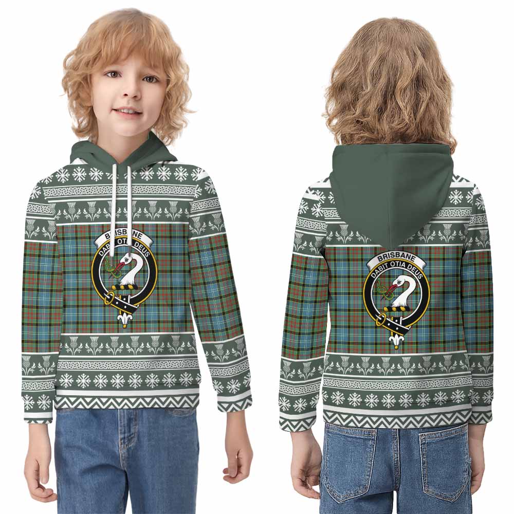 Brisbane Clan Tartan Christmas Kid Hoodie with Family Crest - Tartan Vibes Clothing