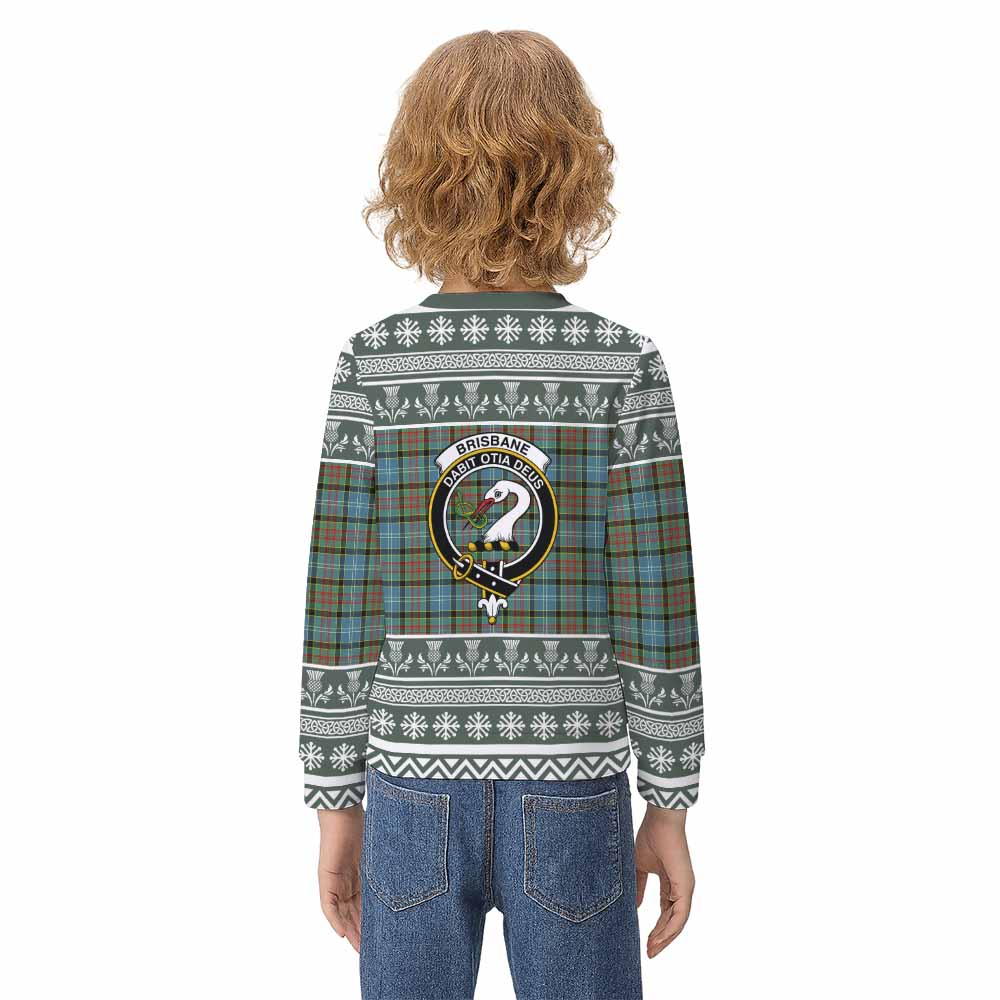 Brisbane Clan Tartan Christmas Kid Ugly Sweatshirt with Family Crest - Tartan Vibes Clothing