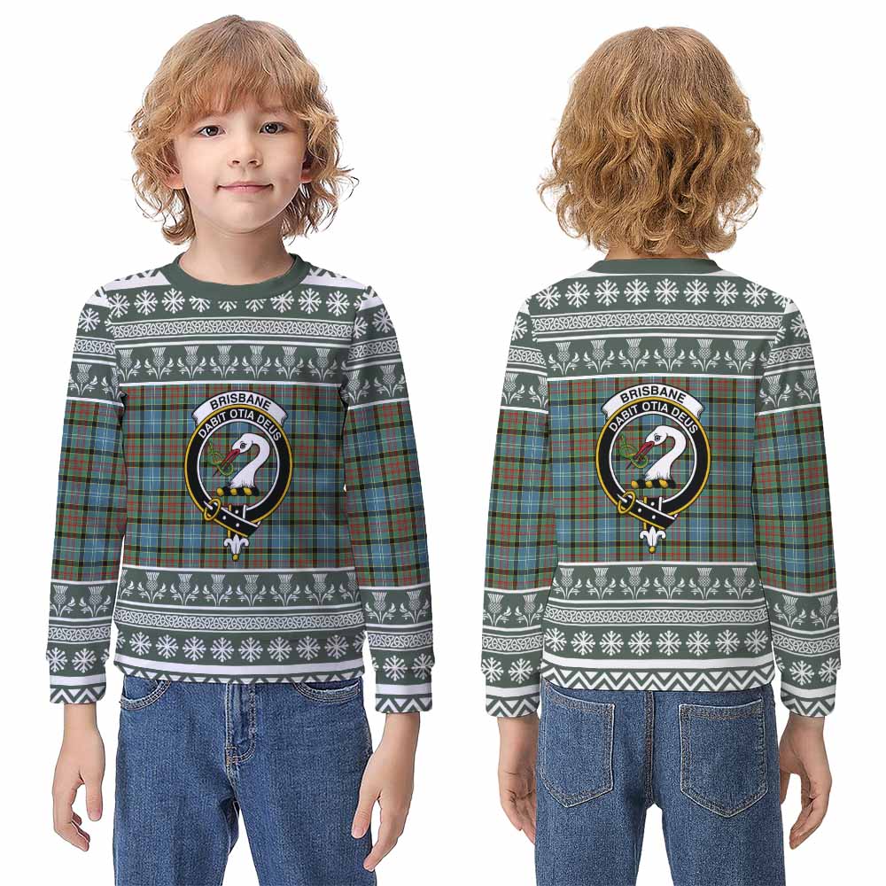 Brisbane Clan Tartan Christmas Kid Ugly Sweatshirt with Family Crest - Tartan Vibes Clothing