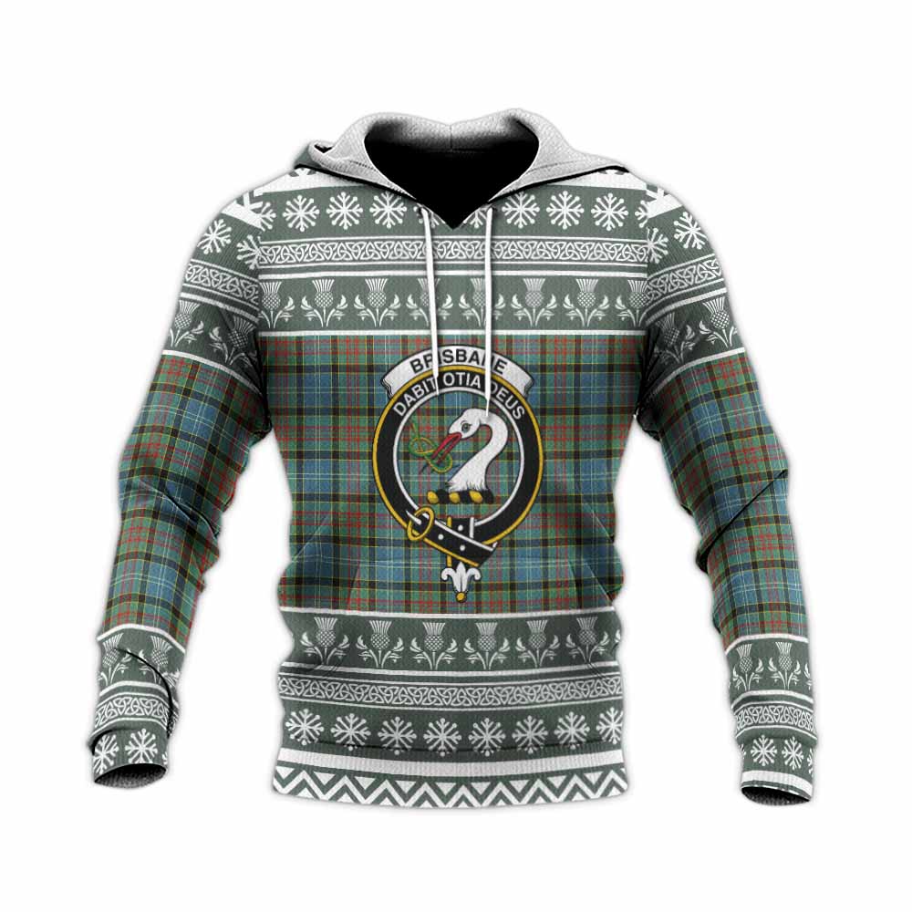 Brisbane Clan Tartan Christmas Knitted Hoodie with Family Crest - Tartan Vibes Clothing