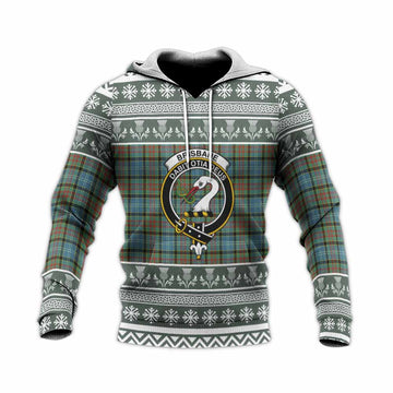 Brisbane Clan Tartan Christmas Knitted Hoodie with Family Crest