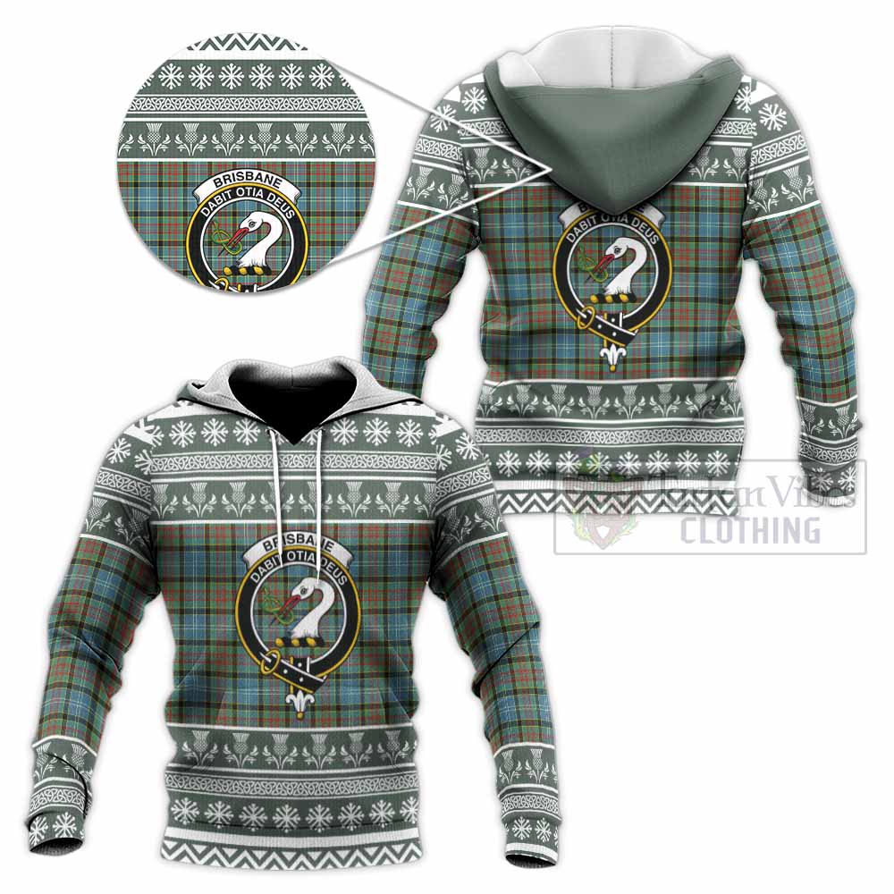 Brisbane Clan Tartan Christmas Knitted Hoodie with Family Crest - Tartan Vibes Clothing