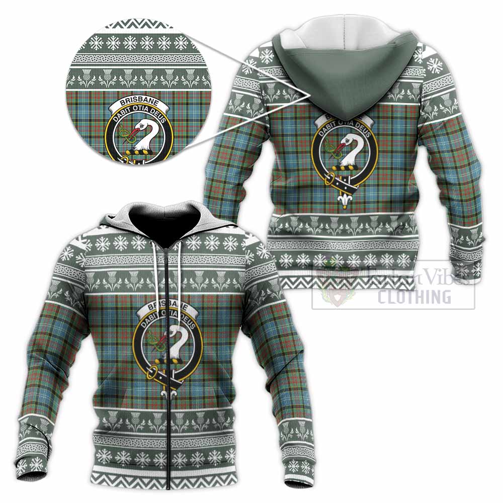 Brisbane Clan Tartan Christmas Knitted Hoodie with Family Crest - Tartan Vibes Clothing