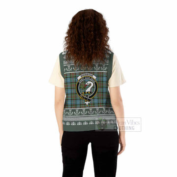 Brisbane Clan Tartan Christmas Knitted V-Neck Vest with Family Crest