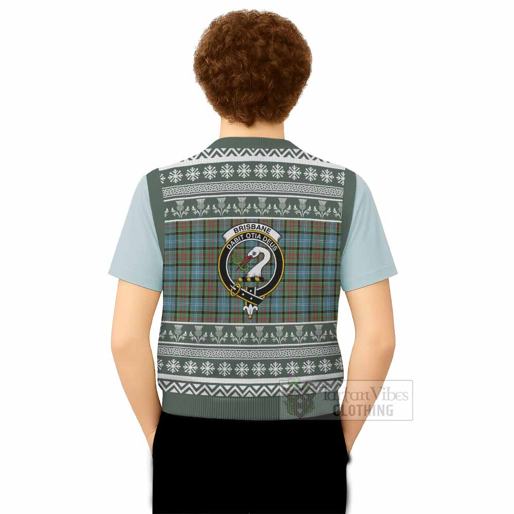Brisbane Clan Tartan Christmas Knitted V-Neck Vest with Family Crest - Tartan Vibes Clothing