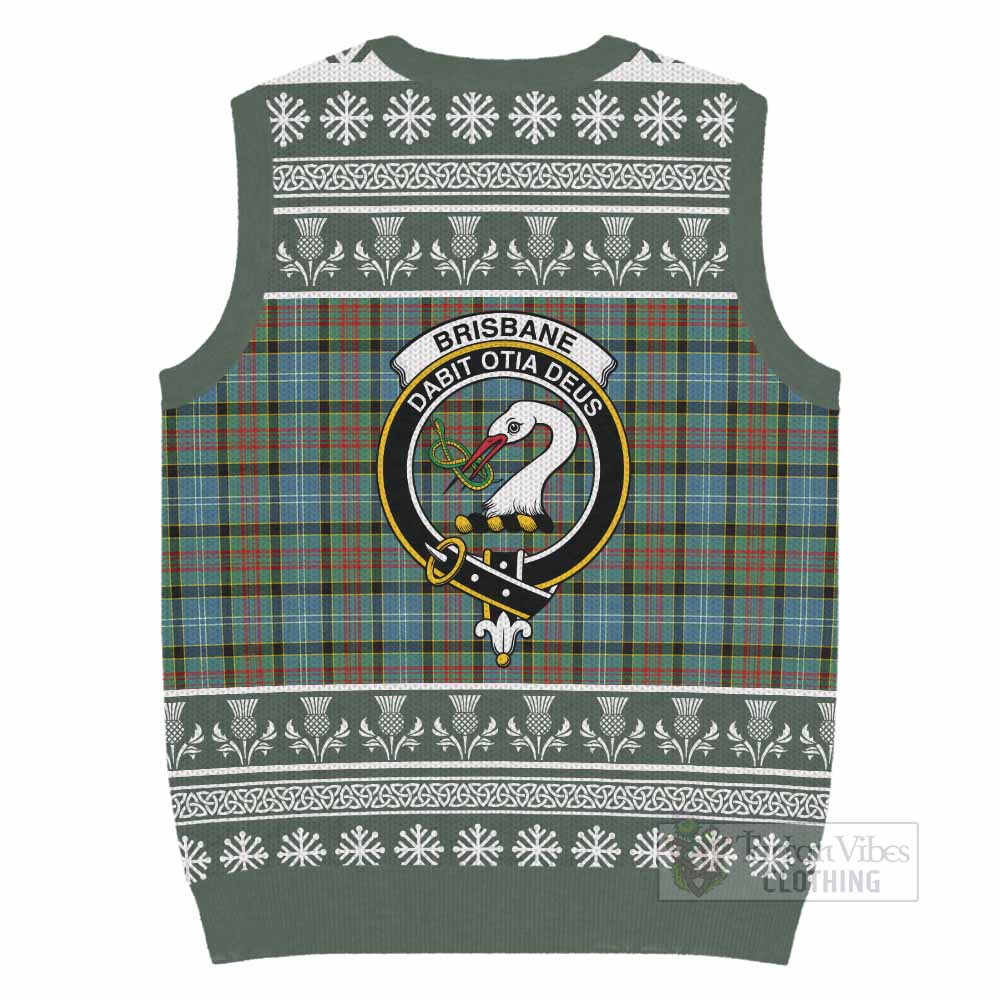 Brisbane Clan Tartan Christmas Knitted V-Neck Vest with Family Crest - Tartan Vibes Clothing