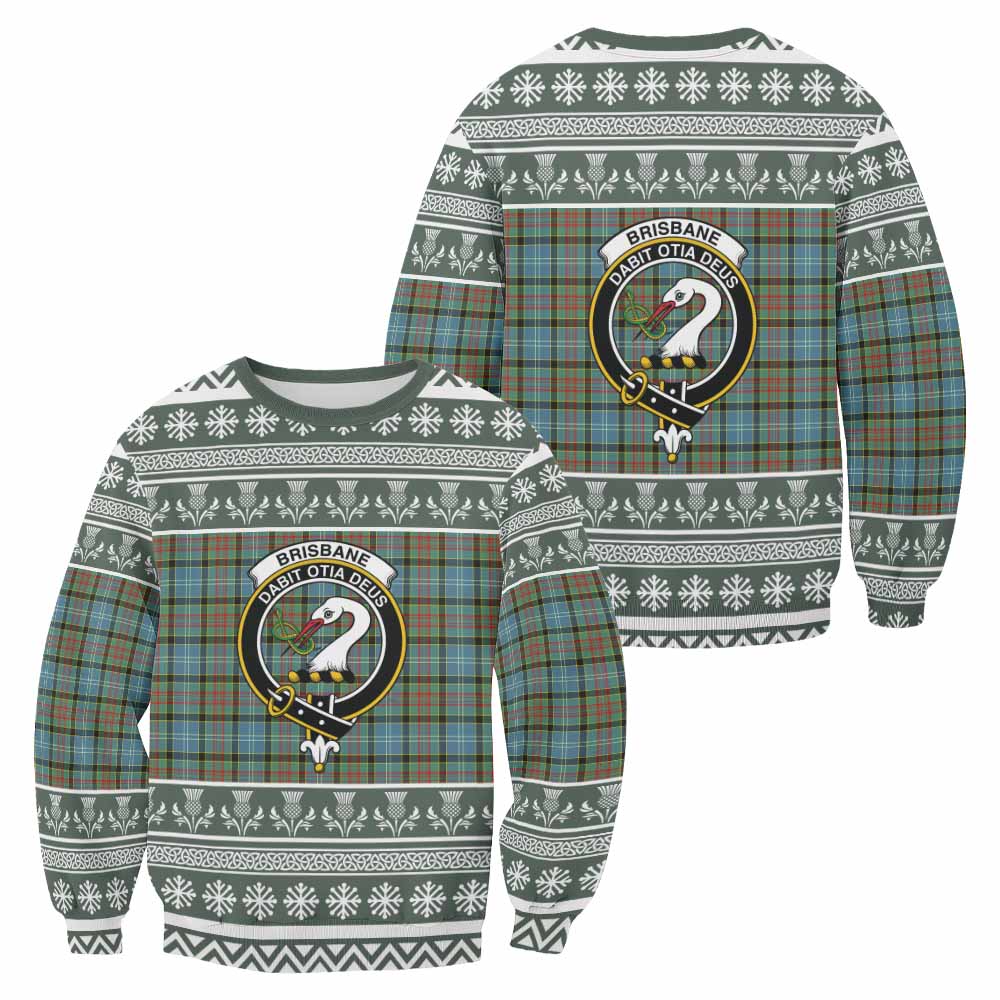 Brisbane Clan Tartan Christmas Sweatshirt with Family Crest - Tartan Vibes Clothing