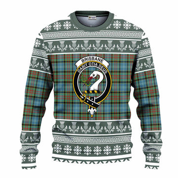 Brisbane Clan Tartan Christmas Ugly Sweater with Family Crest