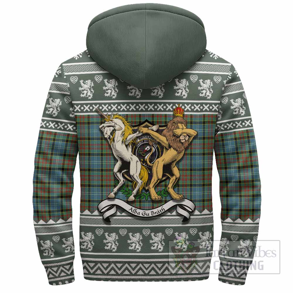 Brisbane Clan Tartan Crest Christmas Fleece Hoodie Coat of Arms Funny Style - Tartan Vibes Clothing