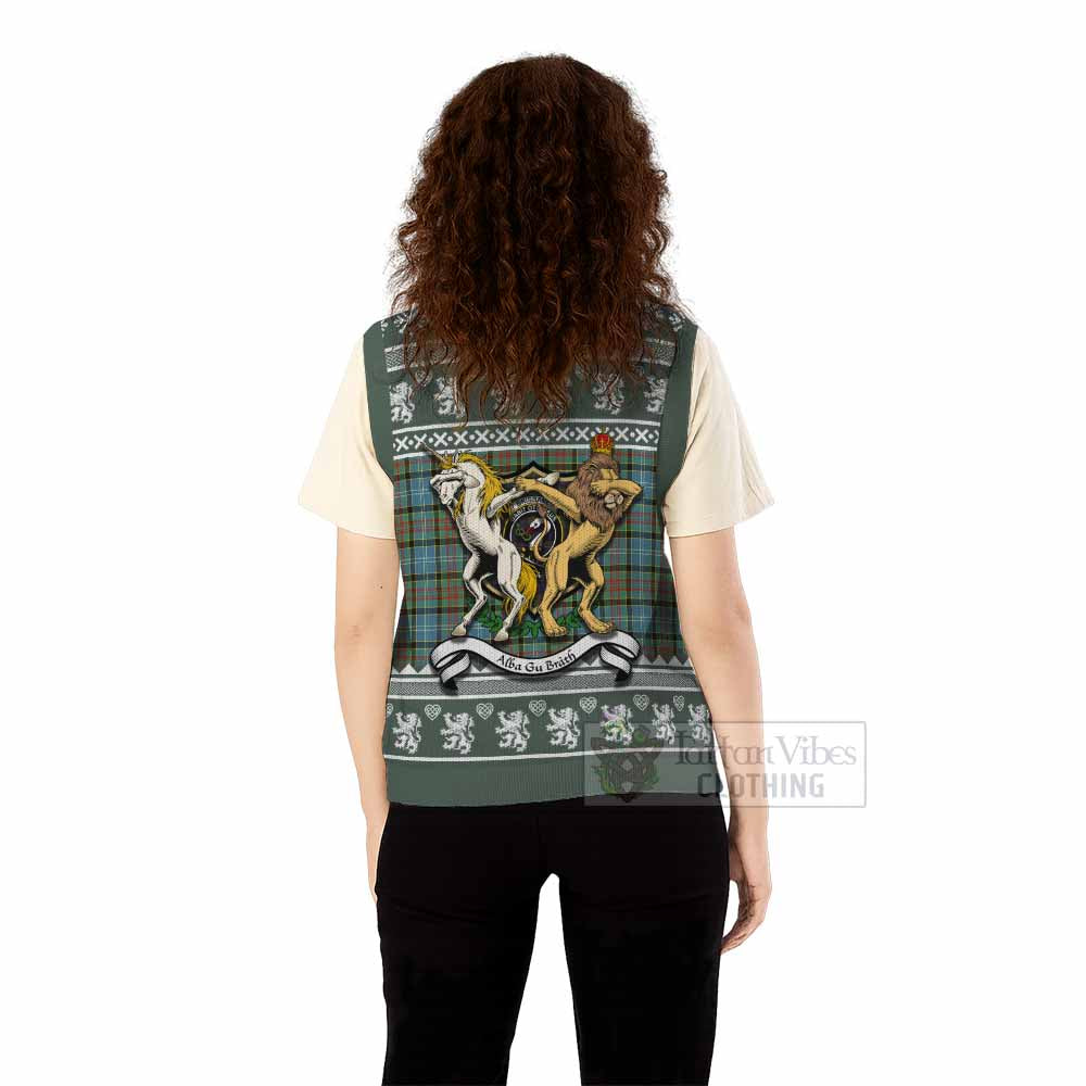Brisbane Clan Tartan Crest Christmas Knitted V-Neck Vest Coat of Arms Funny Style - Tartan Vibes Clothing