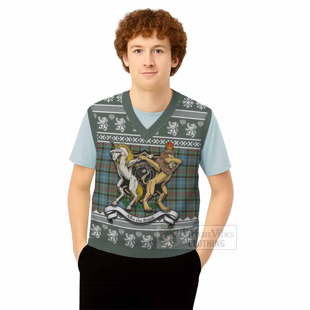 Brisbane Clan Tartan Crest Christmas Knitted V-Neck Vest Coat of Arms Funny Style - Tartan Vibes Clothing