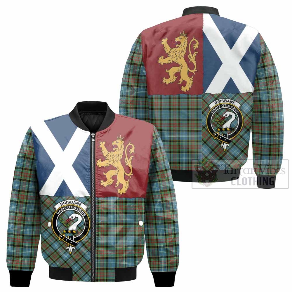 Brisbane Crest Tartan Bomber Jacket with Lion Rampant Saltire Style