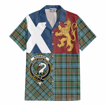 Brisbane Crest Tartan Cotton Hawaiian Shirt with Lion Rampant Saltire Style - Tartan Vibes Clothing