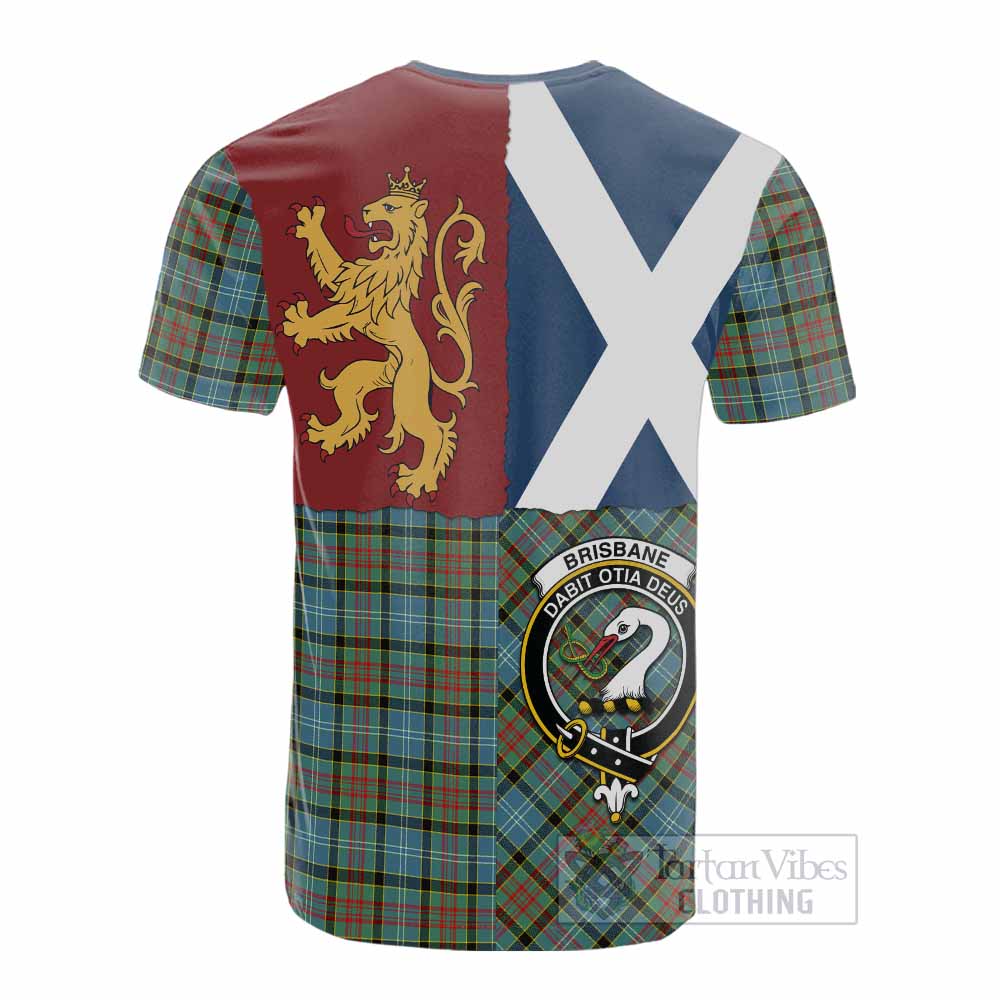 Brisbane Crest Tartan Cotton T-shirt with Lion Rampant Saltire Style - Tartan Vibes Clothing