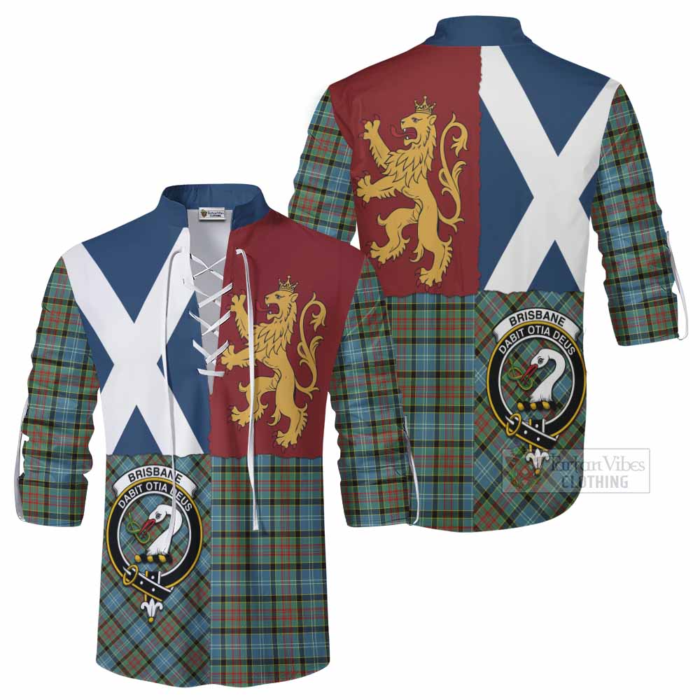 Brisbane Crest Tartan Ghillie Shirt with Lion Rampant Saltire Style - Tartan Vibes Clothing