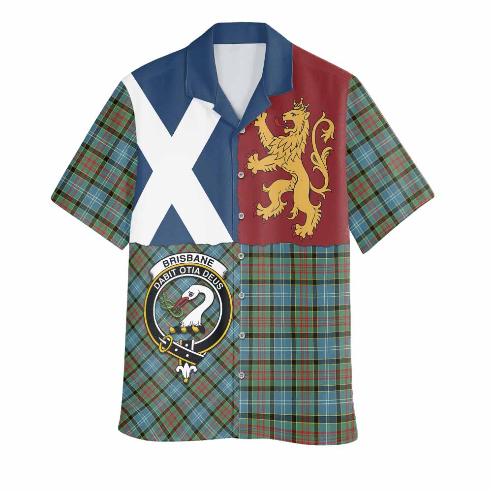 Brisbane Crest Tartan Hawaiian Shirt with Lion Rampant Saltire Style