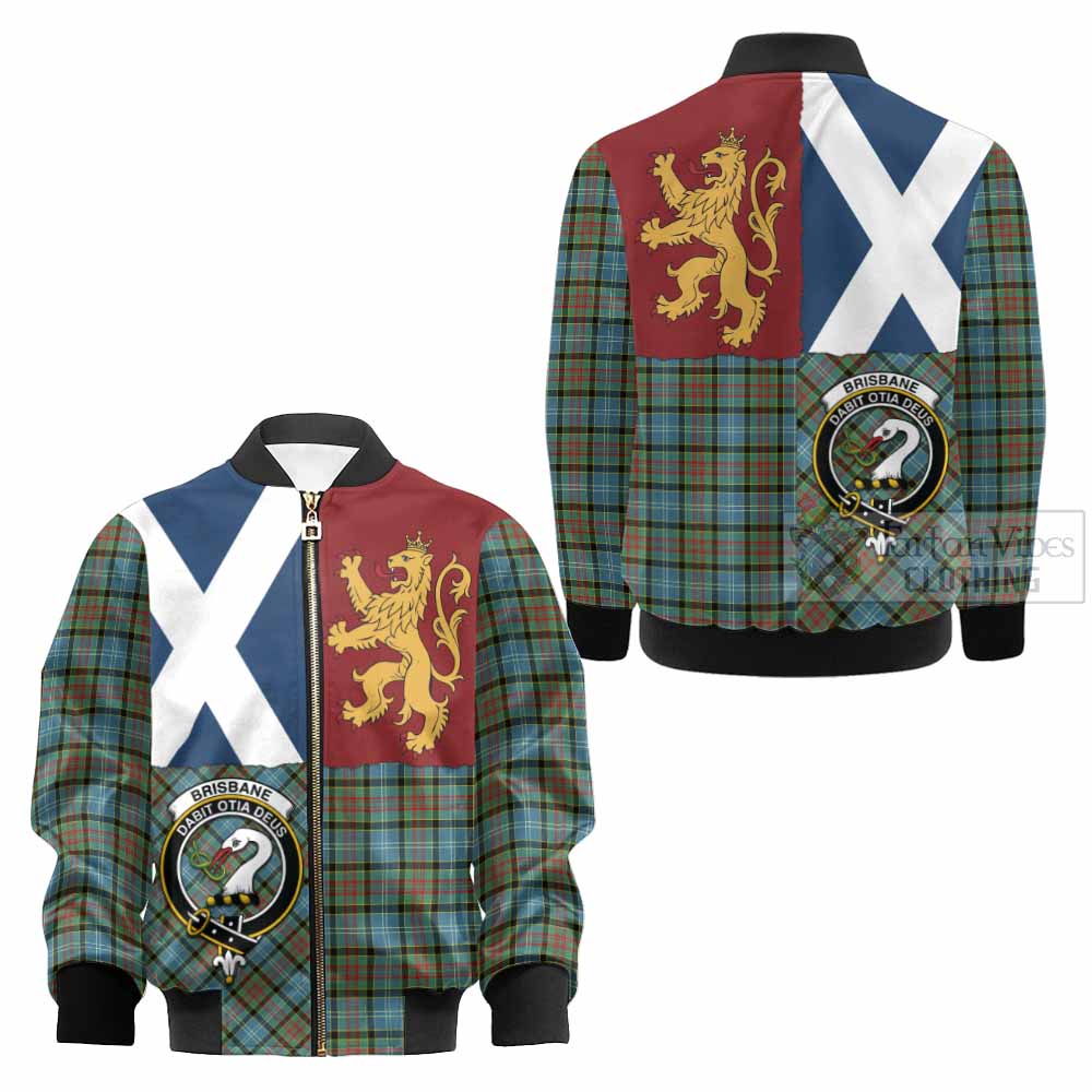 Brisbane Crest Tartan Kid Bomber Jacket with Lion Rampant Saltire Style - Tartan Vibes Clothing
