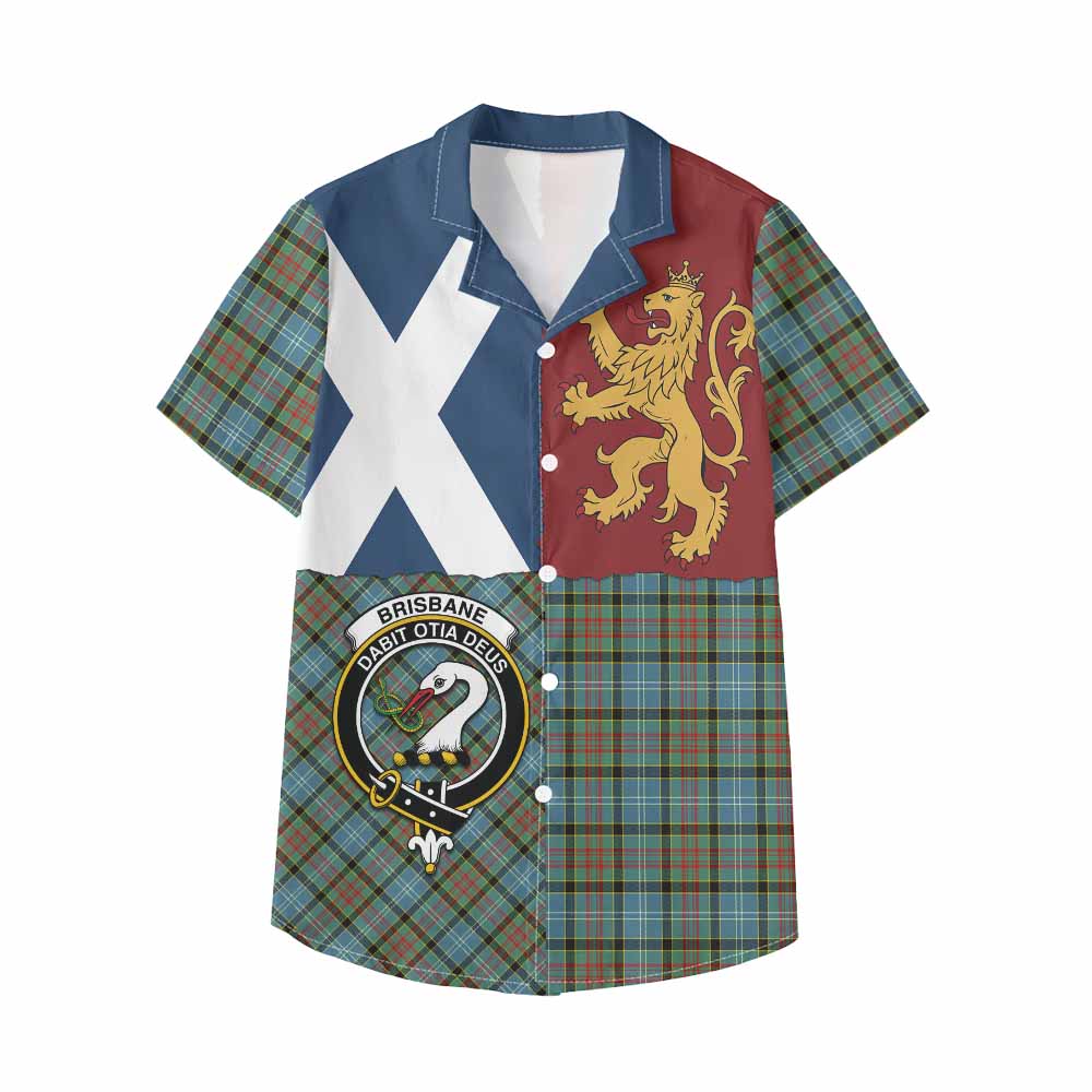 Brisbane Crest Tartan Kid Hawaiian Shirt with Lion Rampant Saltire Style - Tartan Vibes Clothing
