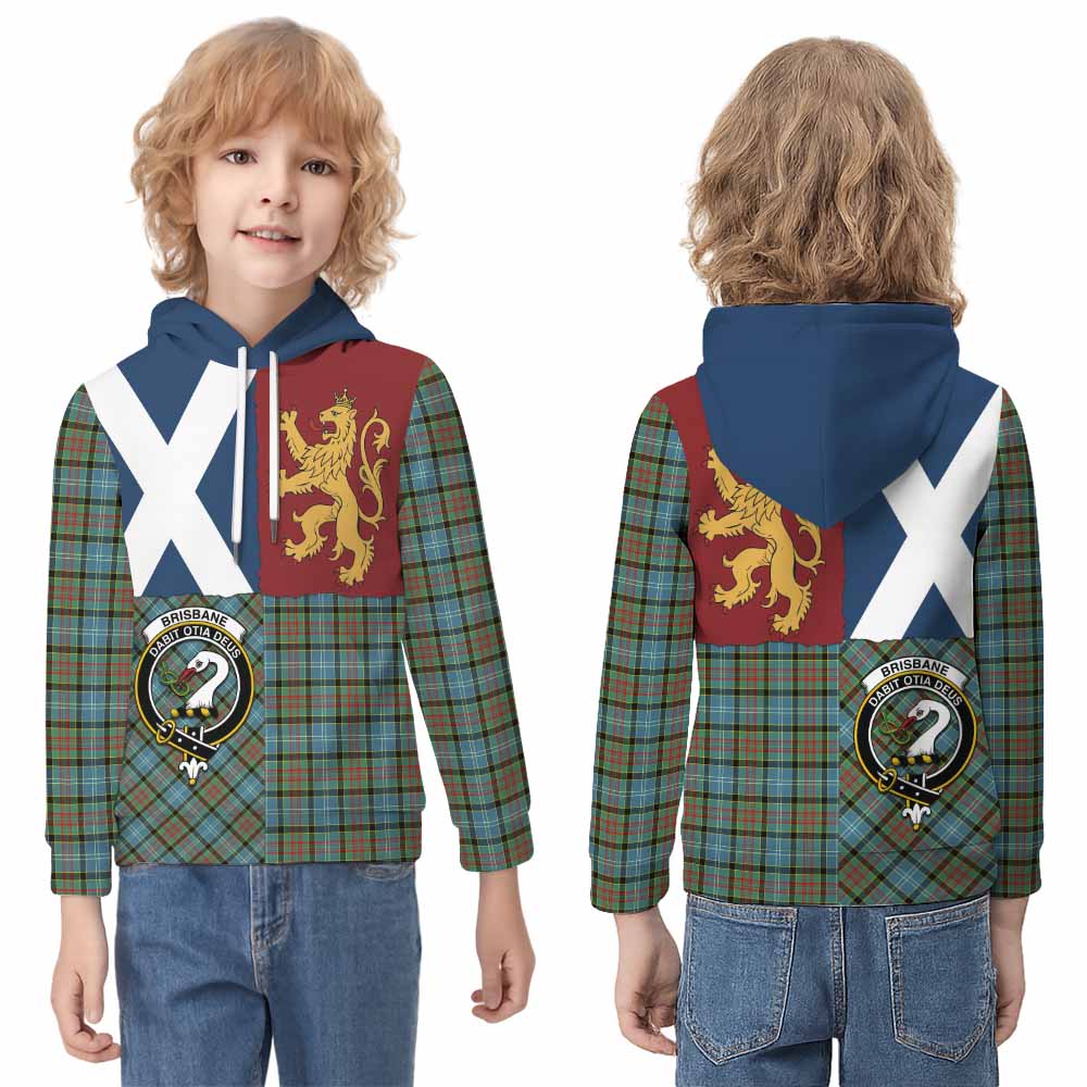 Brisbane Crest Tartan Kid Hoodie with Lion Rampant Saltire Style - Tartan Vibes Clothing