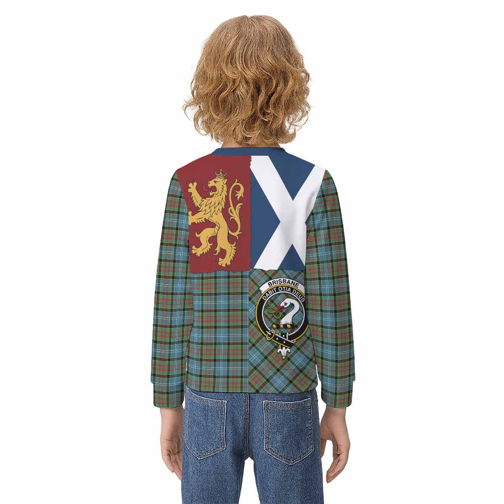 Brisbane Crest Tartan Kid Knitted Sweatshirt with Lion Rampant Saltire Style - Tartan Vibes Clothing
