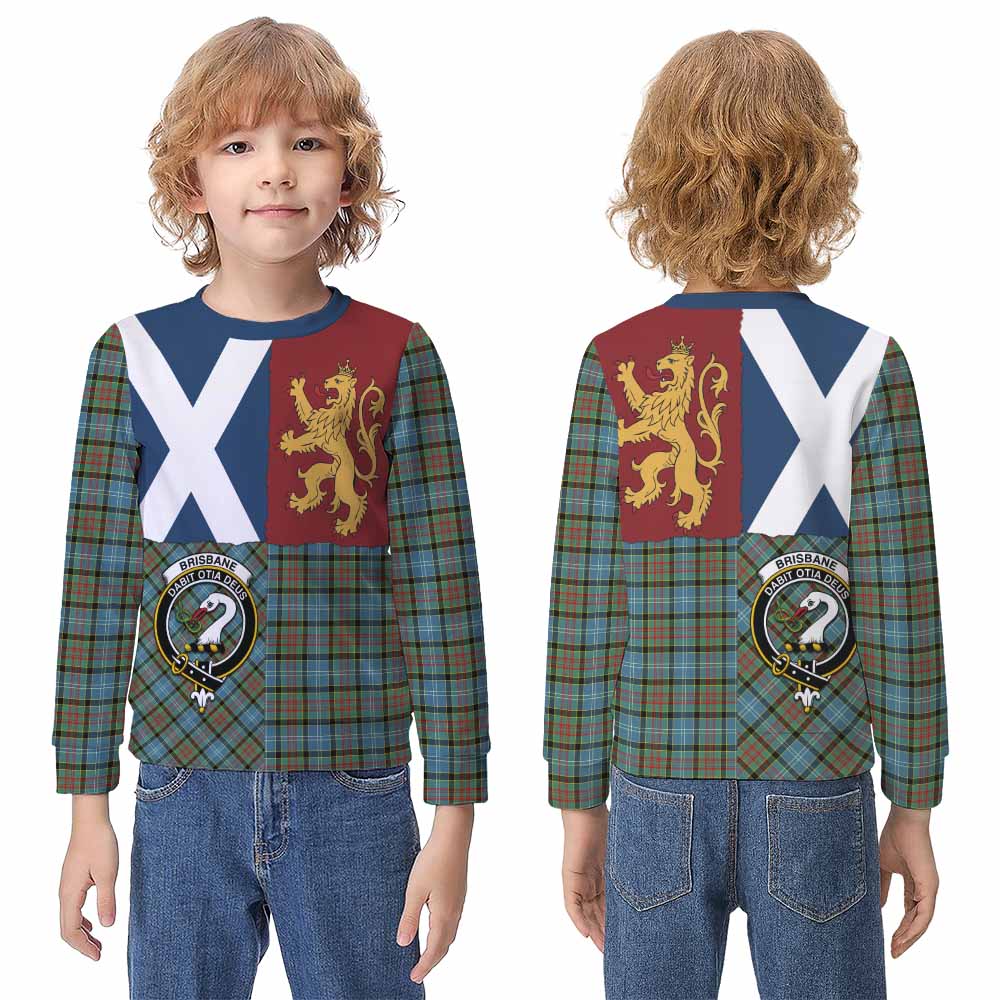 Brisbane Crest Tartan Kid Knitted Sweatshirt with Lion Rampant Saltire Style - Tartan Vibes Clothing