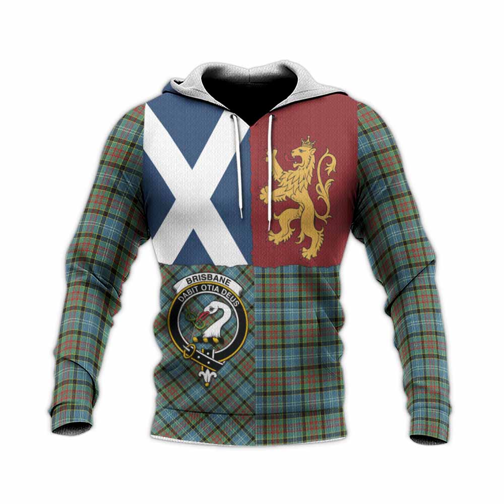 Brisbane Crest Tartan Knitted Hoodie with Lion Rampant Saltire Style