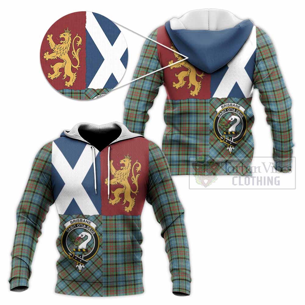 Brisbane Crest Tartan Knitted Hoodie with Lion Rampant Saltire Style