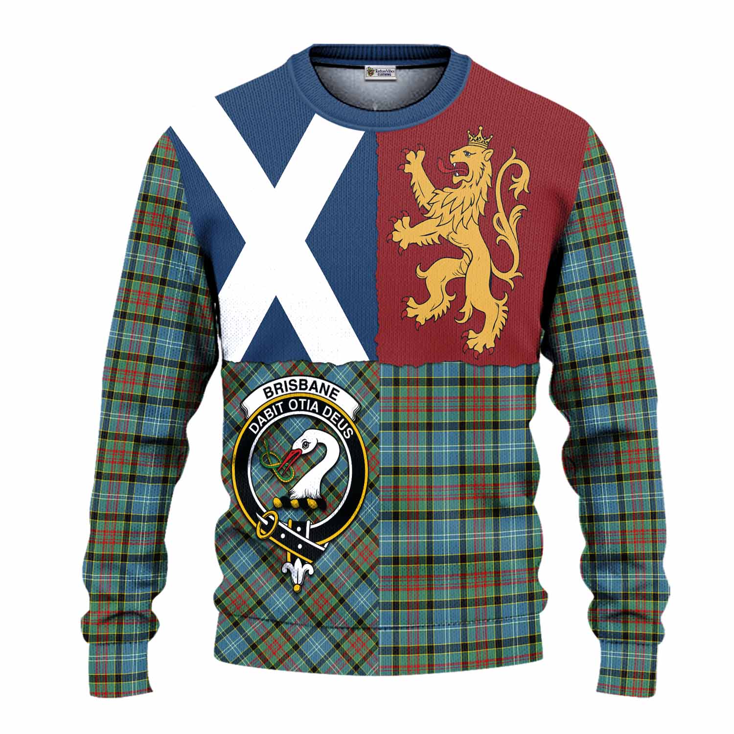 Brisbane Crest Tartan Knitted Sweater with Lion Rampant Saltire Style