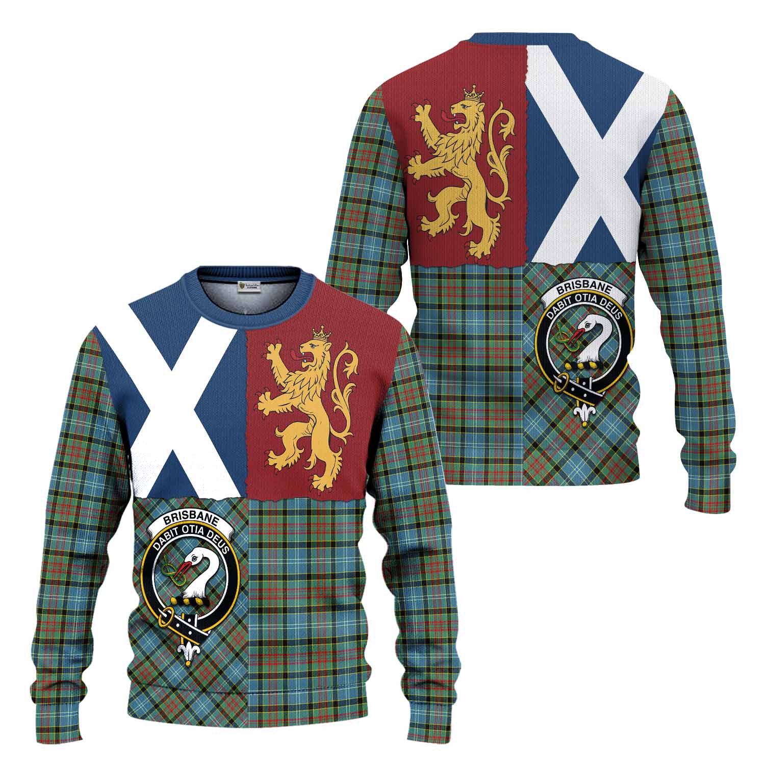 Brisbane Crest Tartan Knitted Sweater with Lion Rampant Saltire Style