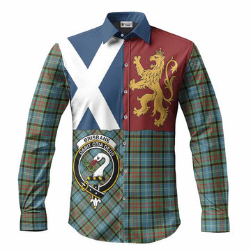 Brisbane Crest Tartan Long Sleeve Button Shirts with Lion Rampant Saltire Style